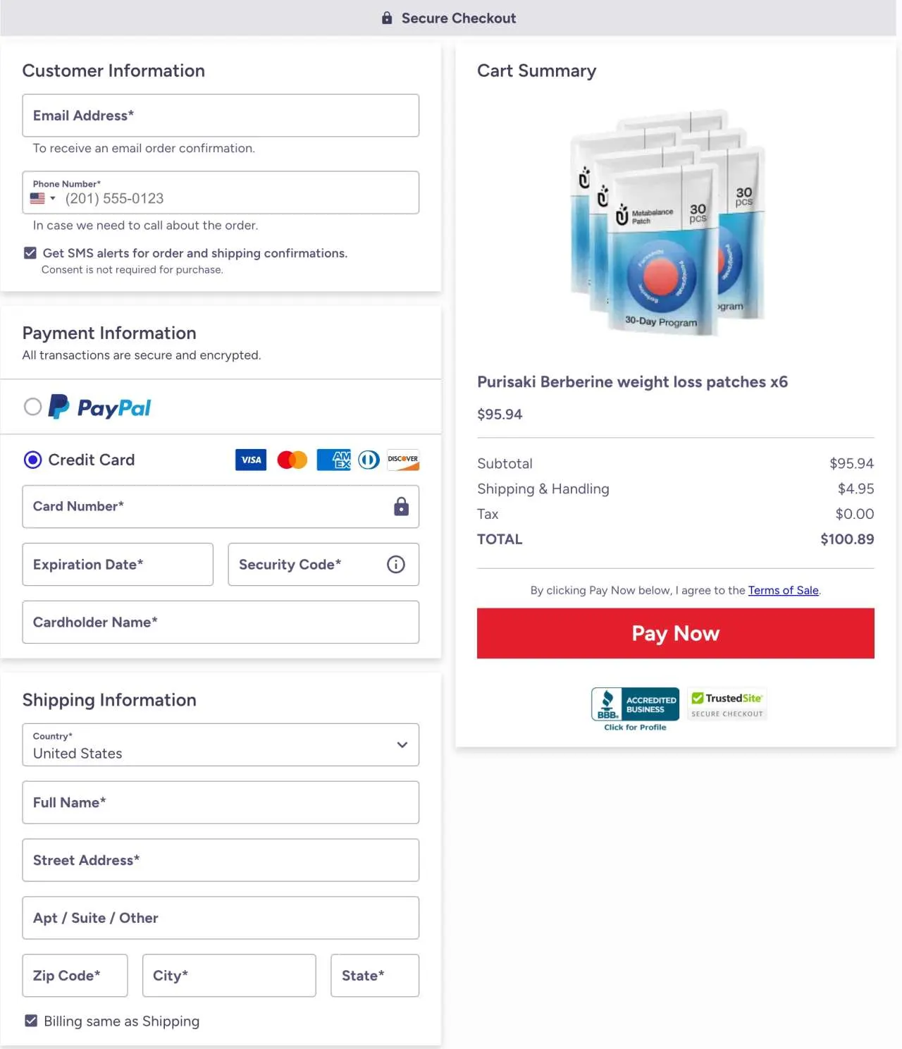Purisaki Berberine Patch Secure Checkout Page